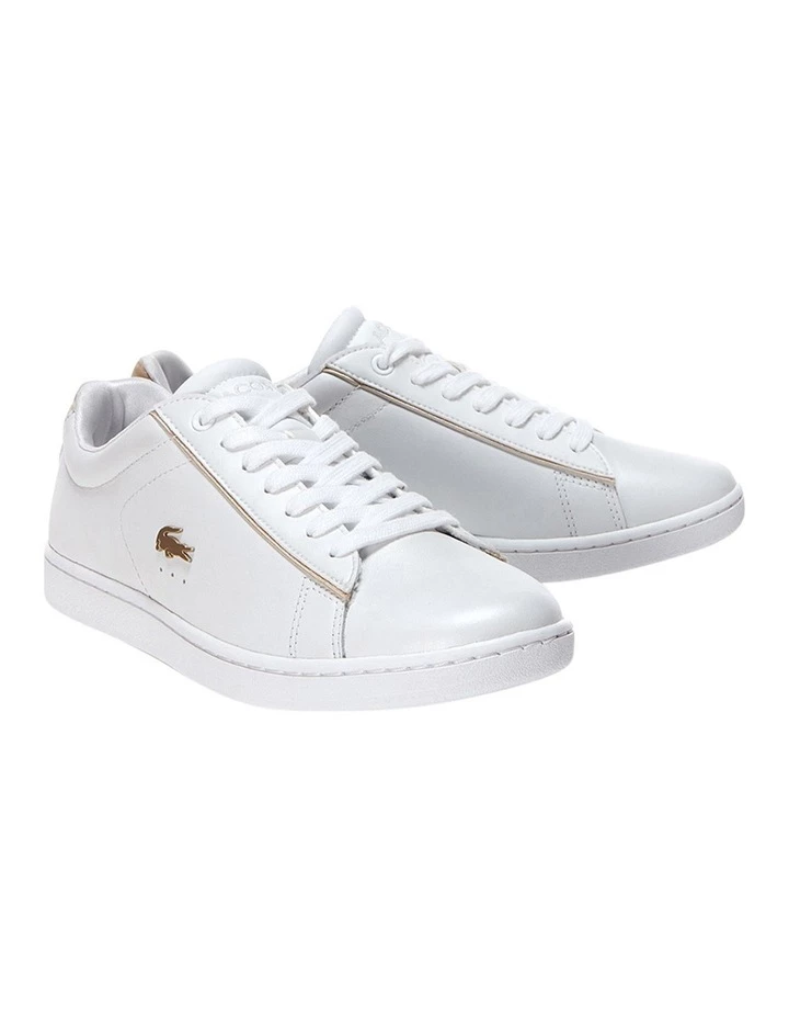Lacoste Carnaby Evo White/ Gold Leather Lace-Up Sneaker 2 Lacoste Carnaby Evo White/ Gold Leather Lace-Up Sneaker - Image 2