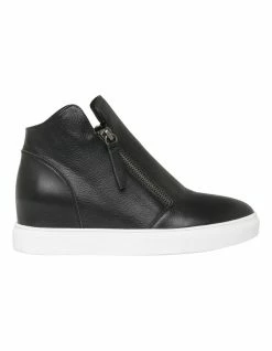Zazou Cane Black Leather Wedged Sneaker
