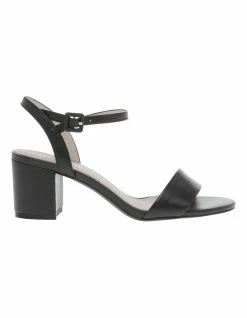 Basque Roma Black Leather Block Heel Sandal