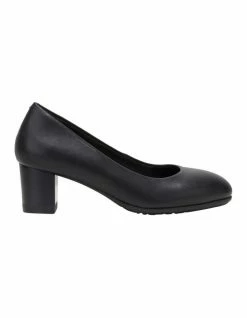 Hush Puppies The Block Heel Black Leather Heeled Shoes