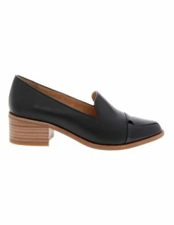 Zazou Aspen Black Leather Stacked Heel Loafer