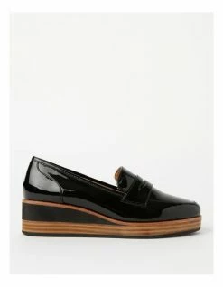 Zazou Boston Black Leather Wedged Loafer