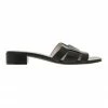 Basque Madison Black Leather Low Stacked Heeled Sandal