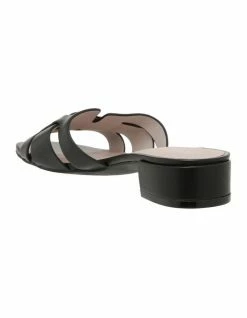 Basque Madison Black Leather Low Stacked Heeled Sandal -Deals Shoes Store 783072640 3 720x928