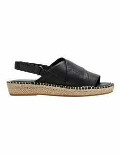 Hush Puppies Birch Black Leather Espadrille Flatform Sandal