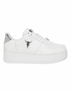 Windsor Smith Rich White/Silver Leather Flatform Sneaker