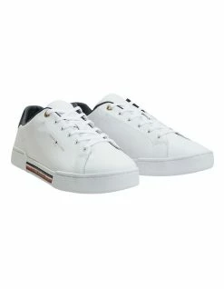 Tommy Hilfiger Stripe Insert White Leather Lace-Up Sneaker