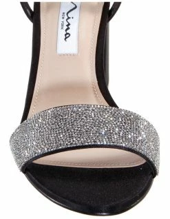 NINA Haven Black Luster Satin Sandals -Deals Shoes Store 827670430 3 720x928