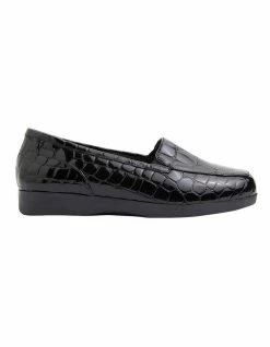 Wide Steps Verse Black Patent Croc Flat Shoes