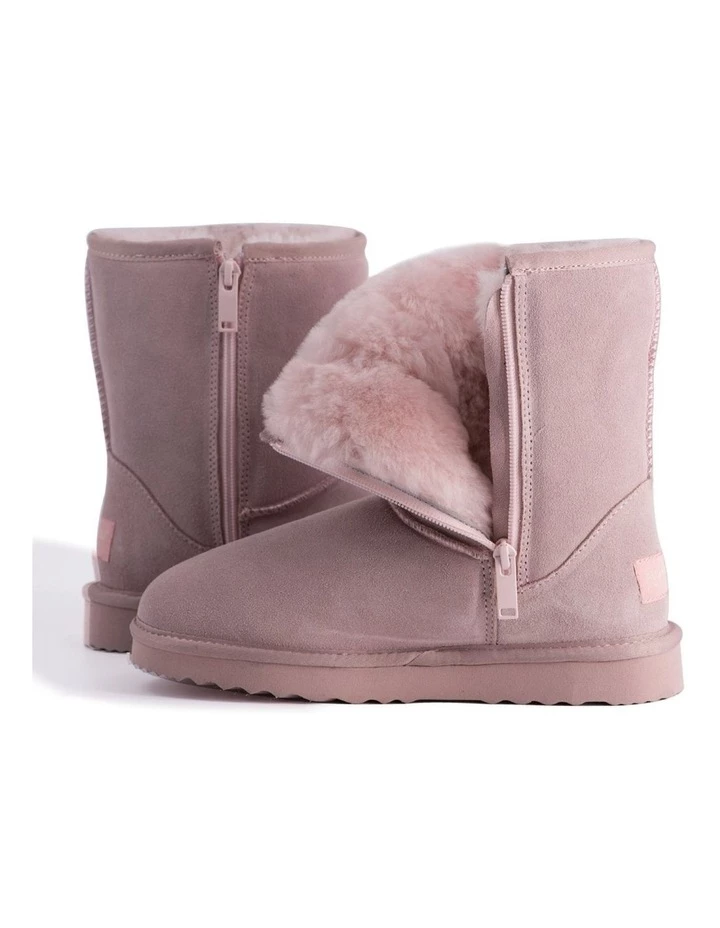 Aus Wooli Ugg Mid Calf Zip-Up Sheepskin Boot - Pale Pink 5 Aus Wooli Ugg Mid Calf Zip-Up Sheepskin Boot - Pale Pink - Image 5