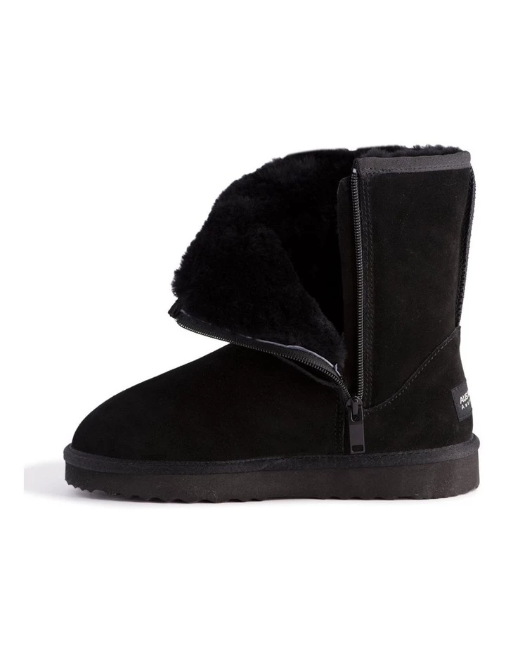 Aus Wooli Ugg Mid Calf Zip-Up Sheepskin Boot - Black 4 Aus Wooli Ugg Mid Calf Zip-Up Sheepskin Boot - Black - Image 4