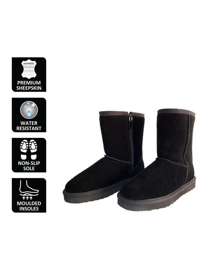 Aus Wooli Ugg Mid Calf Zip-Up Sheepskin Boot - Black 6 Aus Wooli Ugg Mid Calf Zip-Up Sheepskin Boot - Black - Image 6