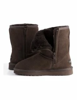 Aus Wooli Ugg Mid Calf Zip-Up Sheepskin Boot - Chocolate -Deals Shoes Store 837291610 5 720x928