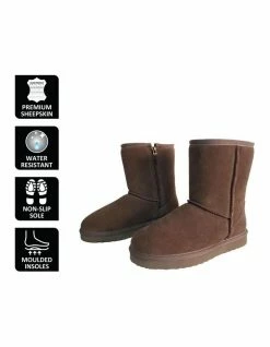 Aus Wooli Ugg Mid Calf Zip-Up Sheepskin Boot - Chocolate -Deals Shoes Store 837291610 6 720x928