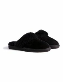 Aus Wooli Ugg Unisex Sheepskin Wool Sydney Slippers - Black -Deals Shoes Store 837292150 6 720x928