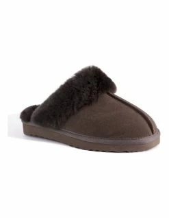 Aus Wooli Ugg Unisex Sheepskin Wool Sydney Slippers - Chocolate