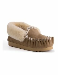 Aus Wooli Ugg Hand Stitched Womens Sheepskin Moccasin - Chestnut/Tan