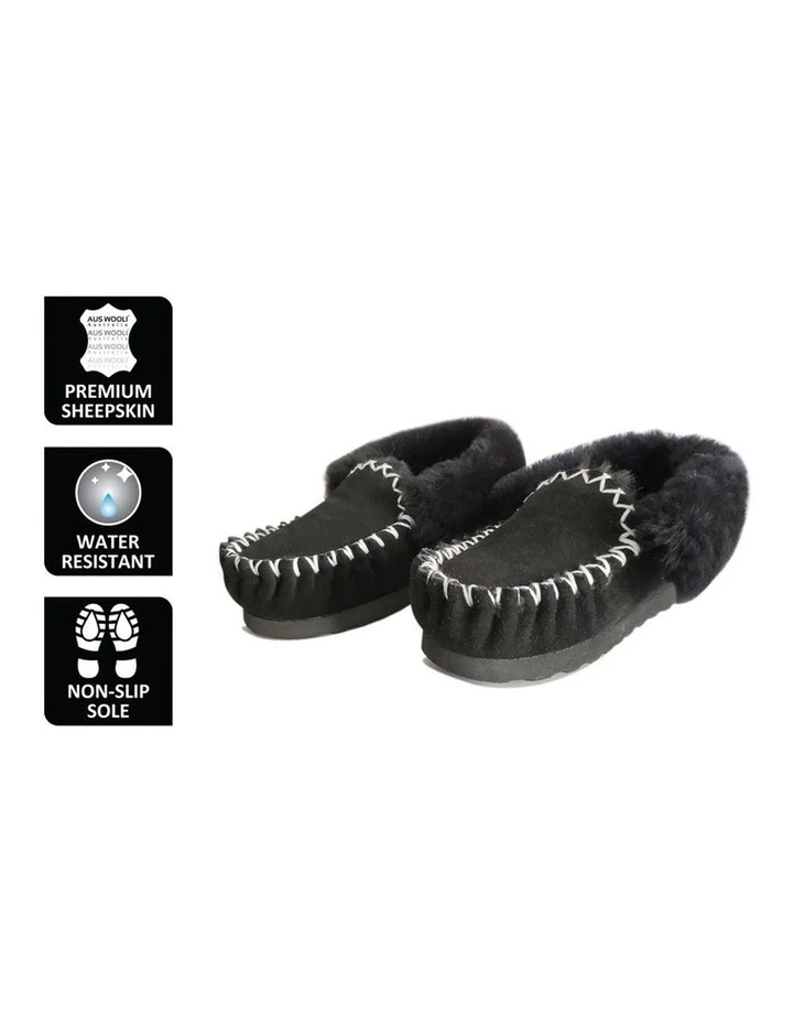 Aus Wooli Ugg Hand Stitched Womens Sheepskin Moccasin - Black 2 Aus Wooli Ugg Hand Stitched Womens Sheepskin Moccasin - Black - Image 2