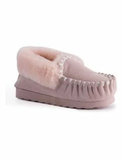 Aus Wooli Ugg Hand Stitched Womens Sheepskin Moccasin - Pale Pink