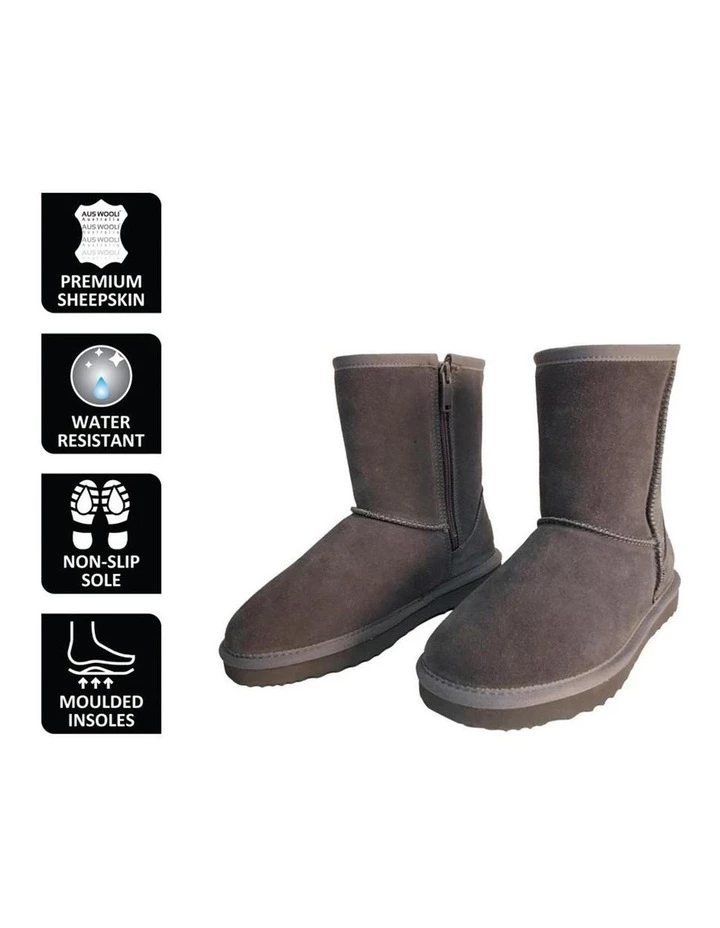 Aus Wooli Ugg Mid Calf Zip-Up Sheepskin Boot - Grey 6 Aus Wooli Ugg Mid Calf Zip-Up Sheepskin Boot - Grey - Image 6