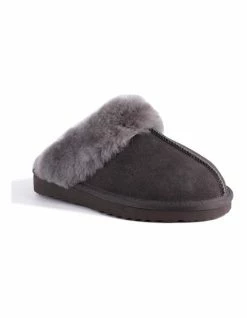 Aus Wooli Ugg Unisex Sheepskin Wool Sydney Slippers - Dark Grey