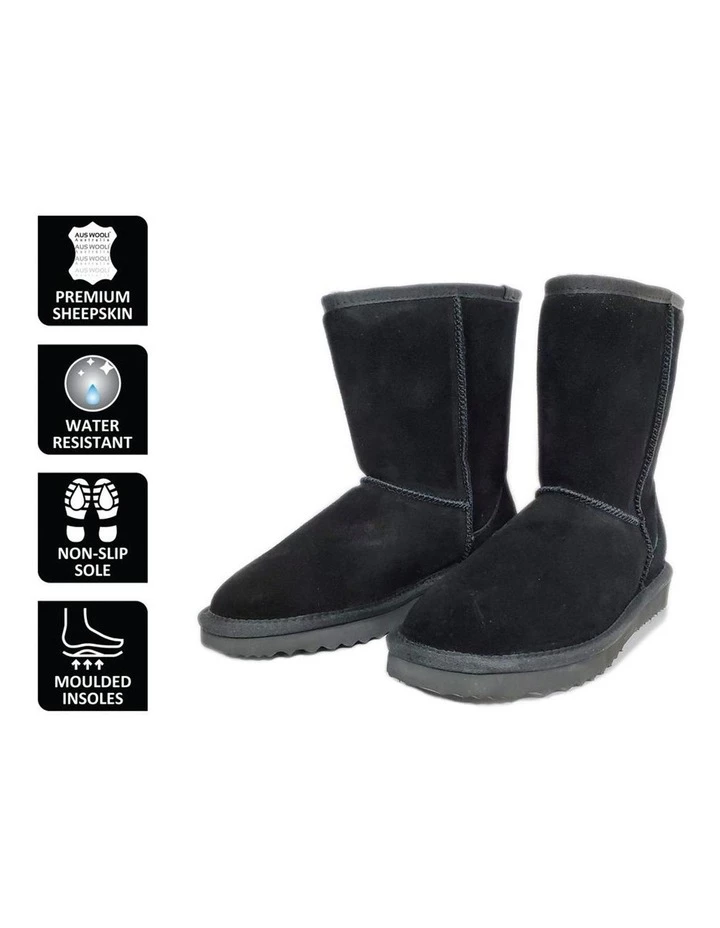 Aus Wooli Ugg Mid Calf Sheepskin Boot - Black 6 Aus Wooli Ugg Mid Calf Sheepskin Boot - Black - Image 6
