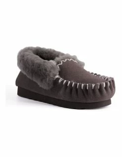 Aus Wooli Ugg Hand Stitched Womens Sheepskin Moccasin - Dark Grey