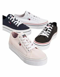 Tommy Hilfiger Canvas White Flatform Trainers -Deals Shoes Store 846559090 4 720x928