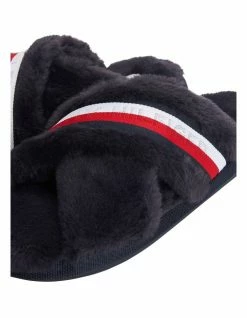 Tommy Hilfiger Faux Fur Logo Navy Home Slipper -Deals Shoes Store 846560170 3 720x928