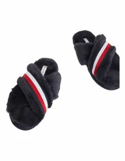 Tommy Hilfiger Faux Fur Logo Navy Home Slipper -Deals Shoes Store 846560170 4 720x928