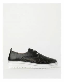 Regatta Charm Black Leather Flat Shoe