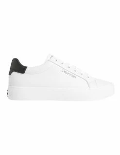 Calvin Klein Vulcanised White/Black Leather Lace Up Sneaker