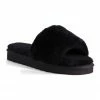 AUS WOOLI UGG WOMEN SHEEPSKIN FLUFF SLIDE - Black