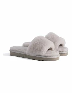 AUS WOOLI UGG WOMEN SHEEPSKIN FLUFF SLIDE - Light Grey -Deals Shoes Store 851402620 6 720x928