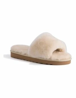 AUS WOOLI UGG WOMEN SHEEPSKIN FLUFF SLIDE - Chestnut/Tan