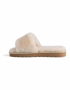 AUS WOOLI UGG WOMEN SHEEPSKIN FLUFF SLIDE - Chestnut/Tan -Deals Shoes Store 851402800 4 720x928