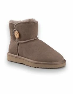 AUS WOOLI UGG SHORT SHEEPSKIN BUTTON BOOT - Li ght Grey