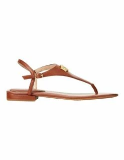 Lauren Ralph Lauren Ellington Tan Leather Flat Sandal