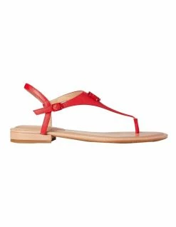 Lauren Ralph Lauren Ellington Red Leather Flat Sandal