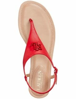 Lauren Ralph Lauren Ellington Red Leather Flat Sandal -Deals Shoes Store 851769460 3 720x928
