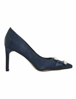 Alan Pinkus Madison Navy Fabric Heeled Shoes