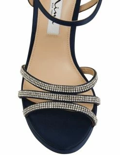 NINA Saralyn Navy Satin Sandals -Deals Shoes Store 871764580 6 720x928