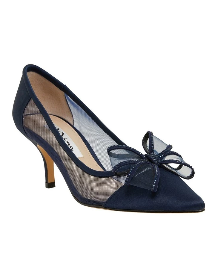 NINA Brite New Navy Satin Heeled Shoes 2 NINA Brite New Navy Satin Heeled Shoes - Image 2
