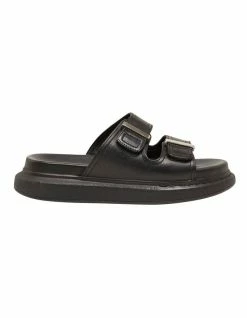 Oxford Maisey Black Leather Velcro Slide