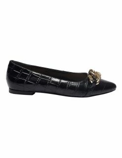 Sandler Lacey Black Croc Print Flat Shoes