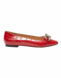 Sandler Lacey Red Croc Print Flat Shoes