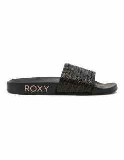 Roxy Slippy Black Jute Slides
