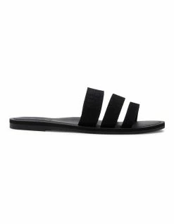 Roxy Wyld Rose Black Leather Slides