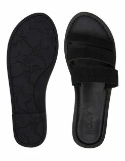 Roxy Wyld Rose Black Leather Slides -Deals Shoes Store 901898650 3 720x928