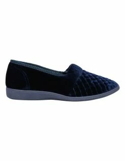 Grosby Marcy Navy Quilted Velour Slip-on Slipper